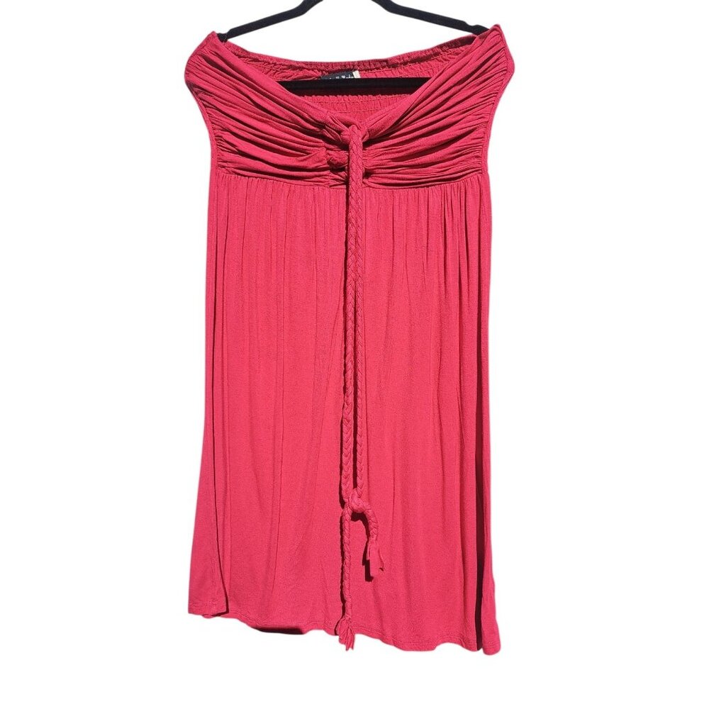 Gabriella Rocha Womens M Red Off Shoulder Ruched Knit Dress Braided Tie